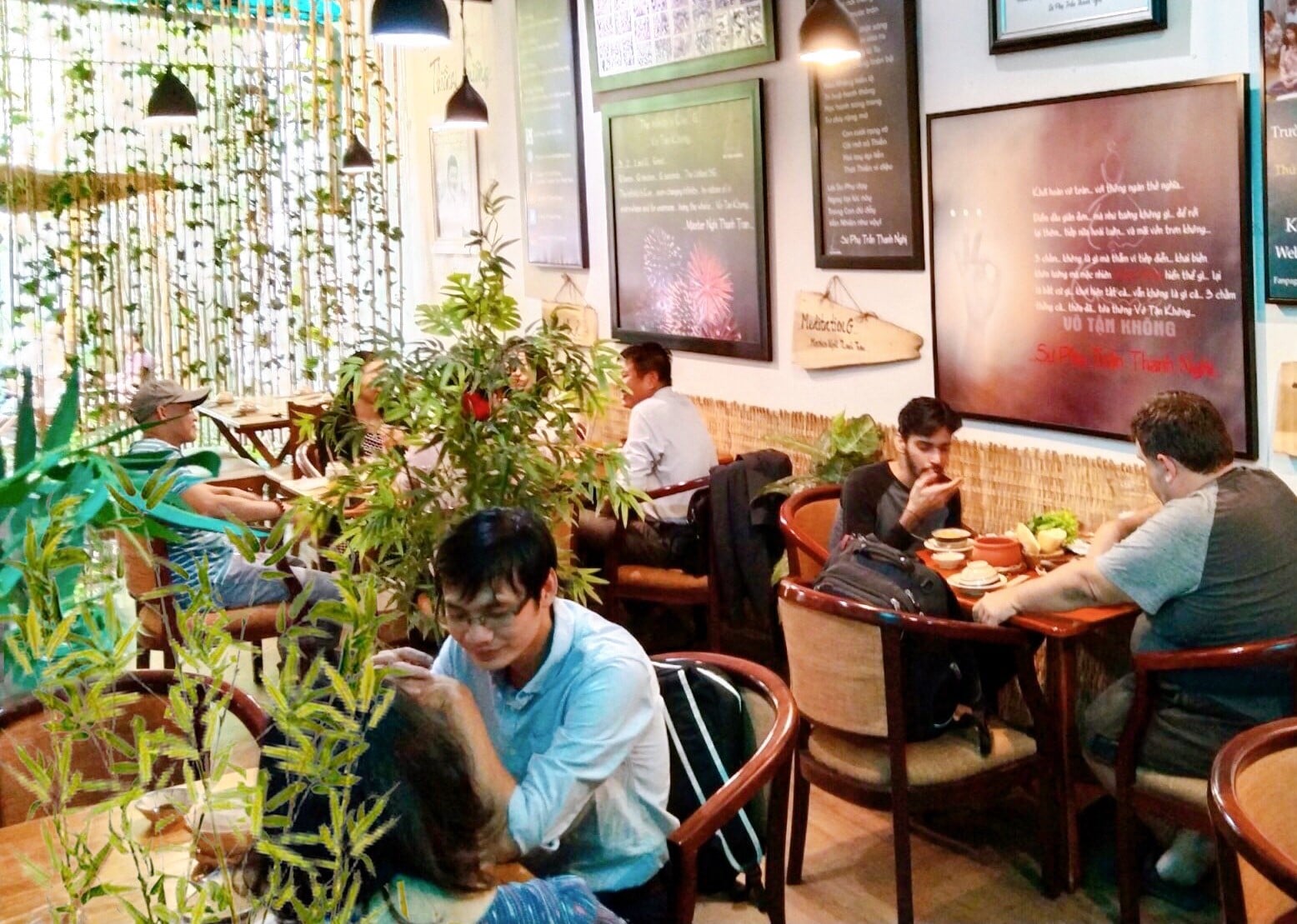 Warm and relaxing vegan dining atmosphere at Phuong Mai Vegetarian Restaurant in Ho Chi Minh City