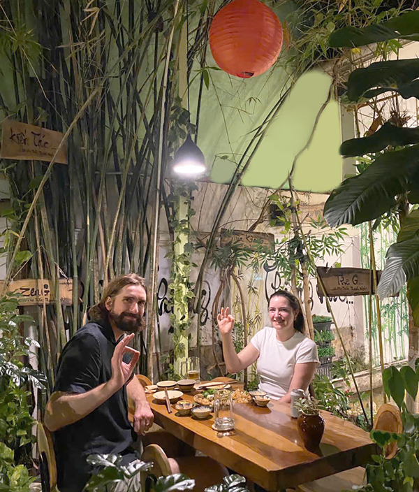 Foreign tourists enjoying vegetarian food at Phuong Mai Vegetarian Restaurant in District 1, Ho Chi Minh City.