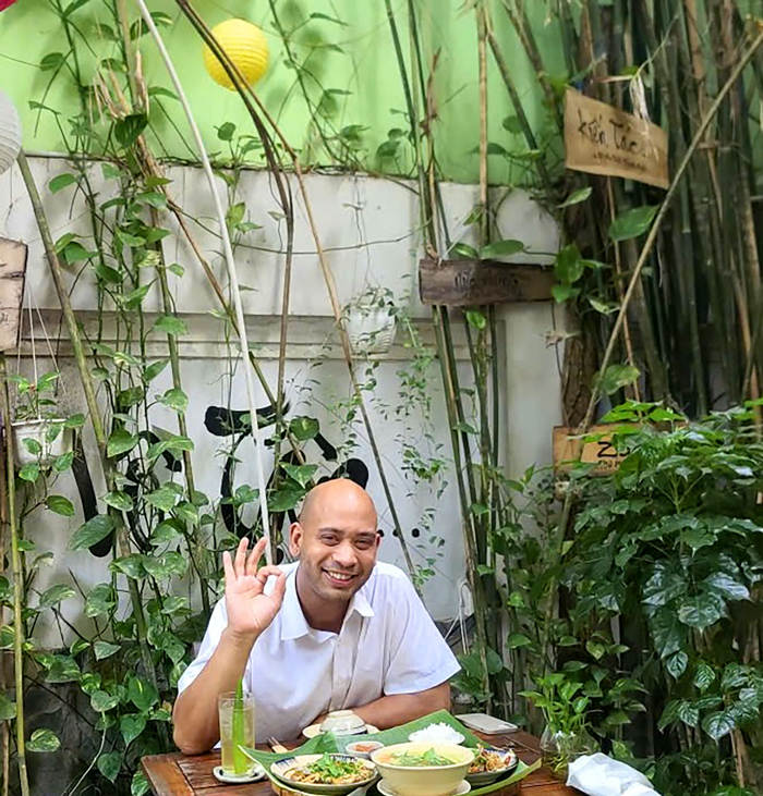 International tourists dining at Phuong Mai Vegan Restaurant in Vietnam