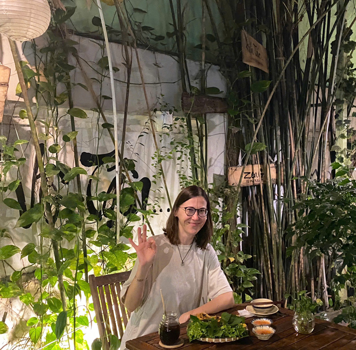 Tourists enjoying plant-based meals at Phuong Mai