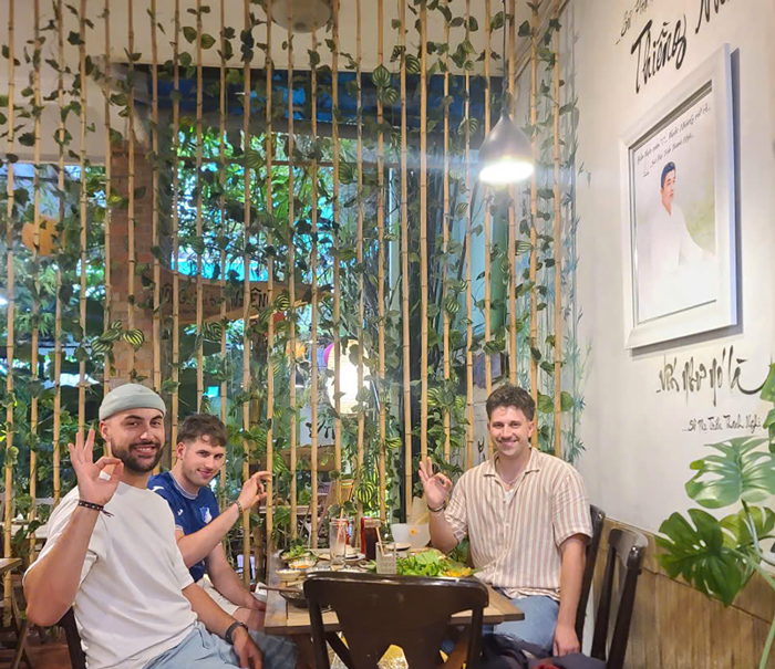 Foreign tourists enjoying vegetarian food at Phuong Mai Vegetarian Restaurant in District 1.