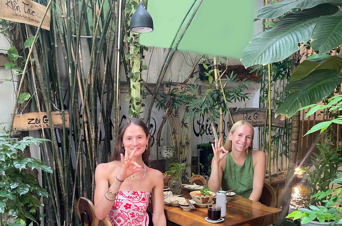 International visitors having lunch at Phuong Mai Vegan Restaurant