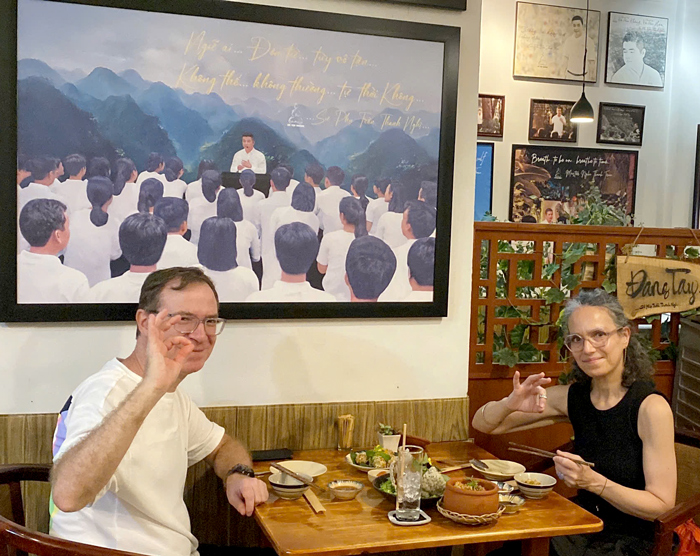 International tourists dining at Phuong Mai Vegetarian Restaurant in Vietnam.