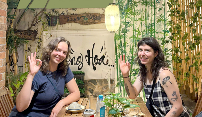 Tourists enjoying plant-based meals at Phuong Mai