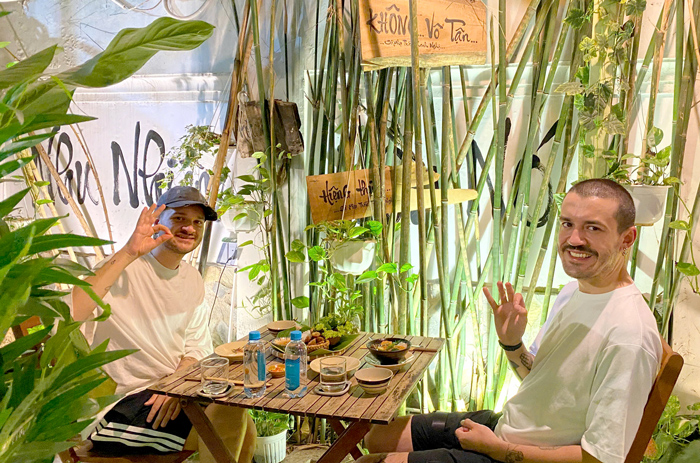 Foreign family enjoying vegetarian meal in Saigon District 1