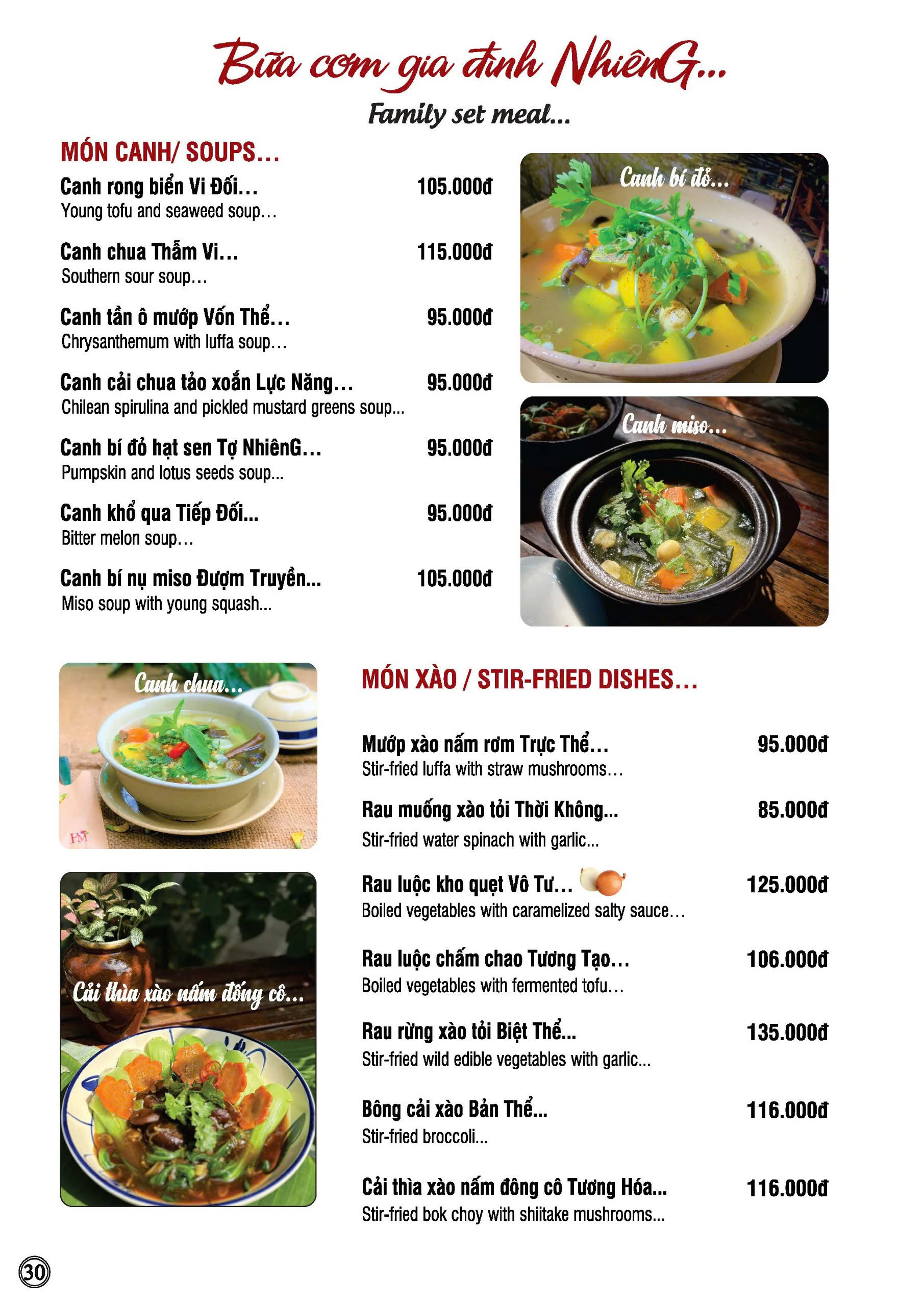 Trang 30 menu Nhà hàng chay Phương Mai với các món chay gia đình truyền thống trong thực đơn chay ngon quận 1 kèm hình ảnh và giá chi tiết