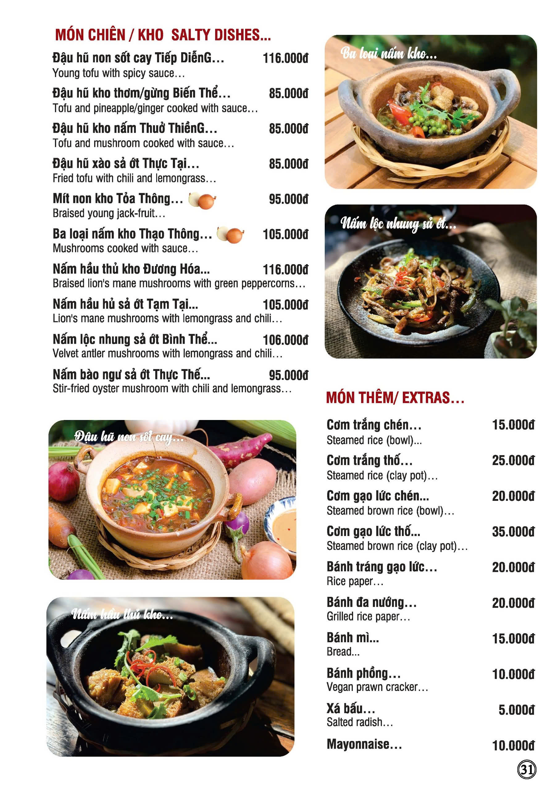 Trang 30 menu Nhà hàng chay Phương Mai với các món chay gia đình và món kho chay trong thực đơn chay ngon quận 1 kèm hình ảnh và giá chi tiết