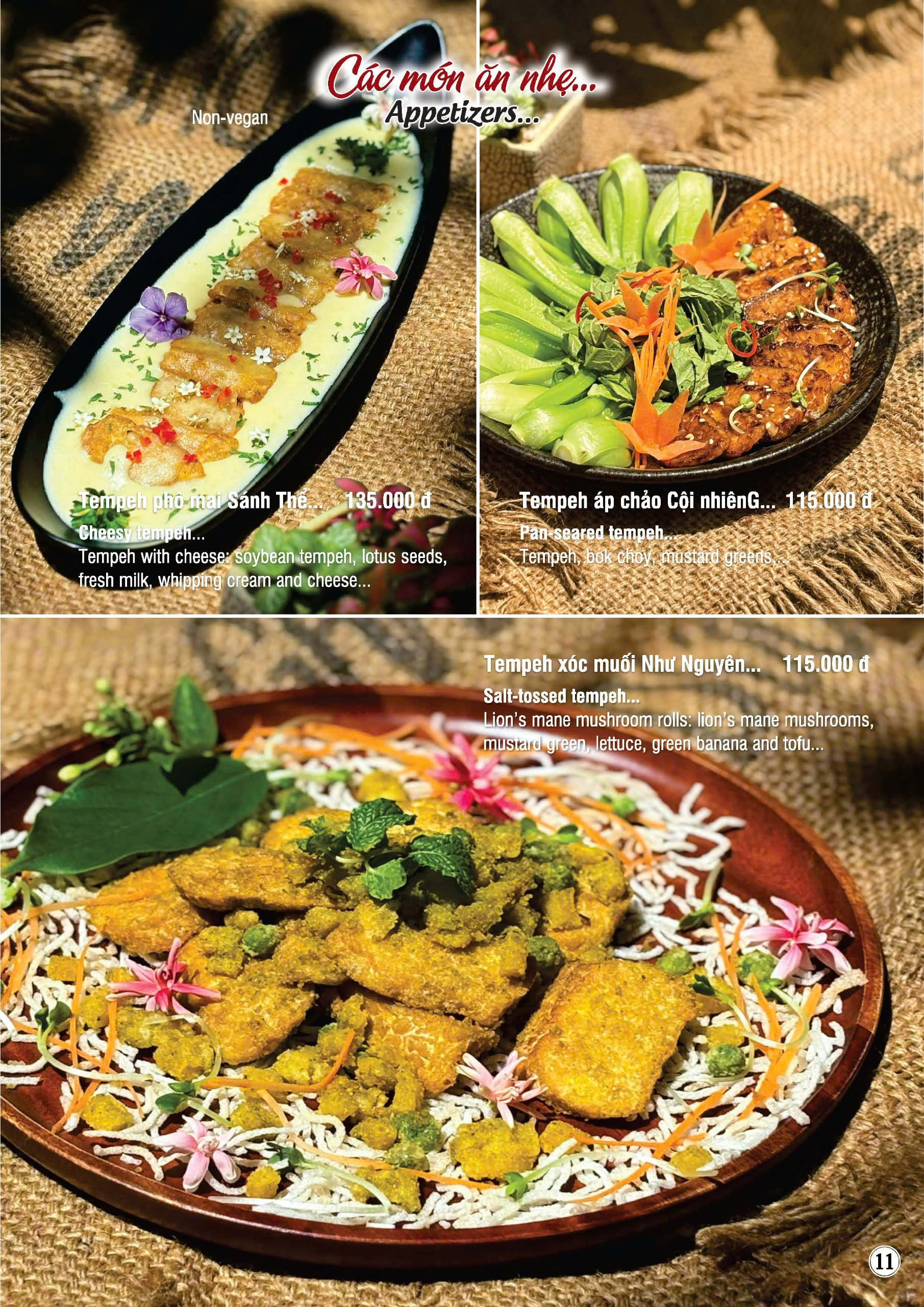 Trang menu món ăn nhẹ Nhà hàng chay Phương Mai với hình ảnh thực tế từng món