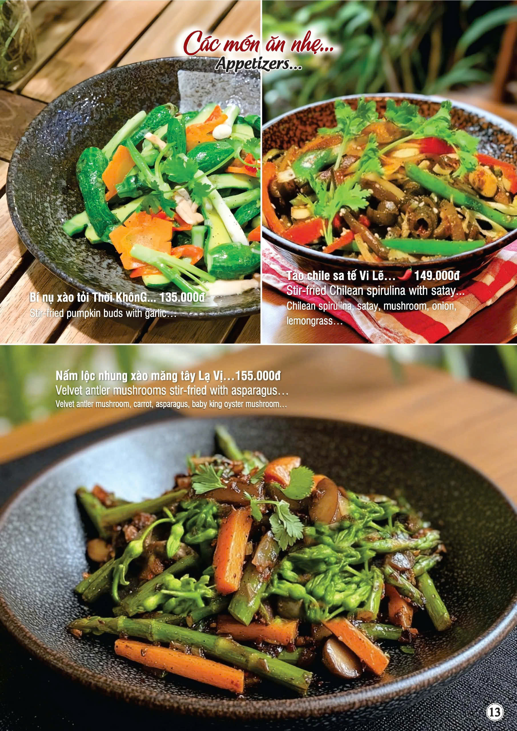 Trang menu món ăn nhẹ Nhà hàng chay Phương Mai với hình ảnh thực tế từng món