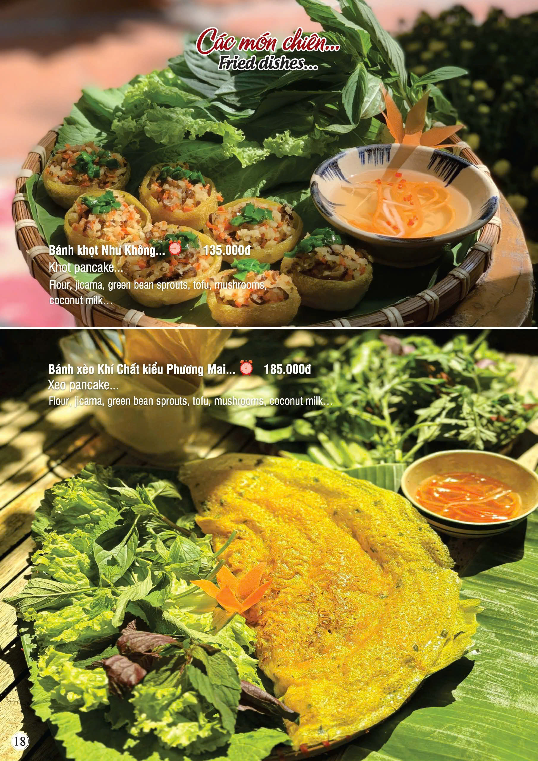 Trang menu món chiên Nhà hàng chay Phương Mai với hình ảnh thực tế và giá rõ ràng