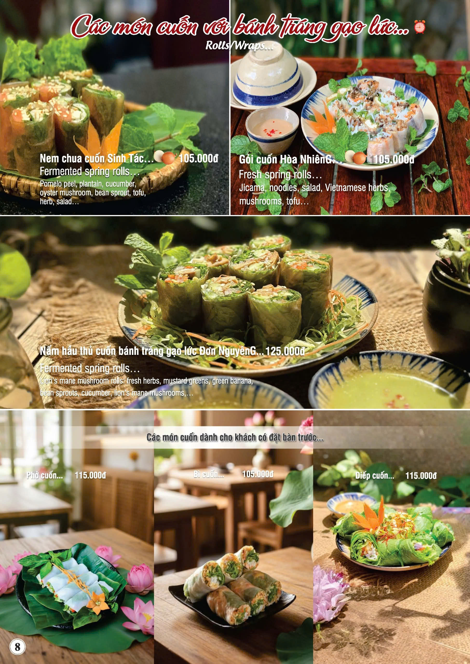 Hình ảnh các món cuốn với bánh tráng gạo lứt tại Nhà hàng chay Phương Mai kèm thông tin chi tiết và giá món