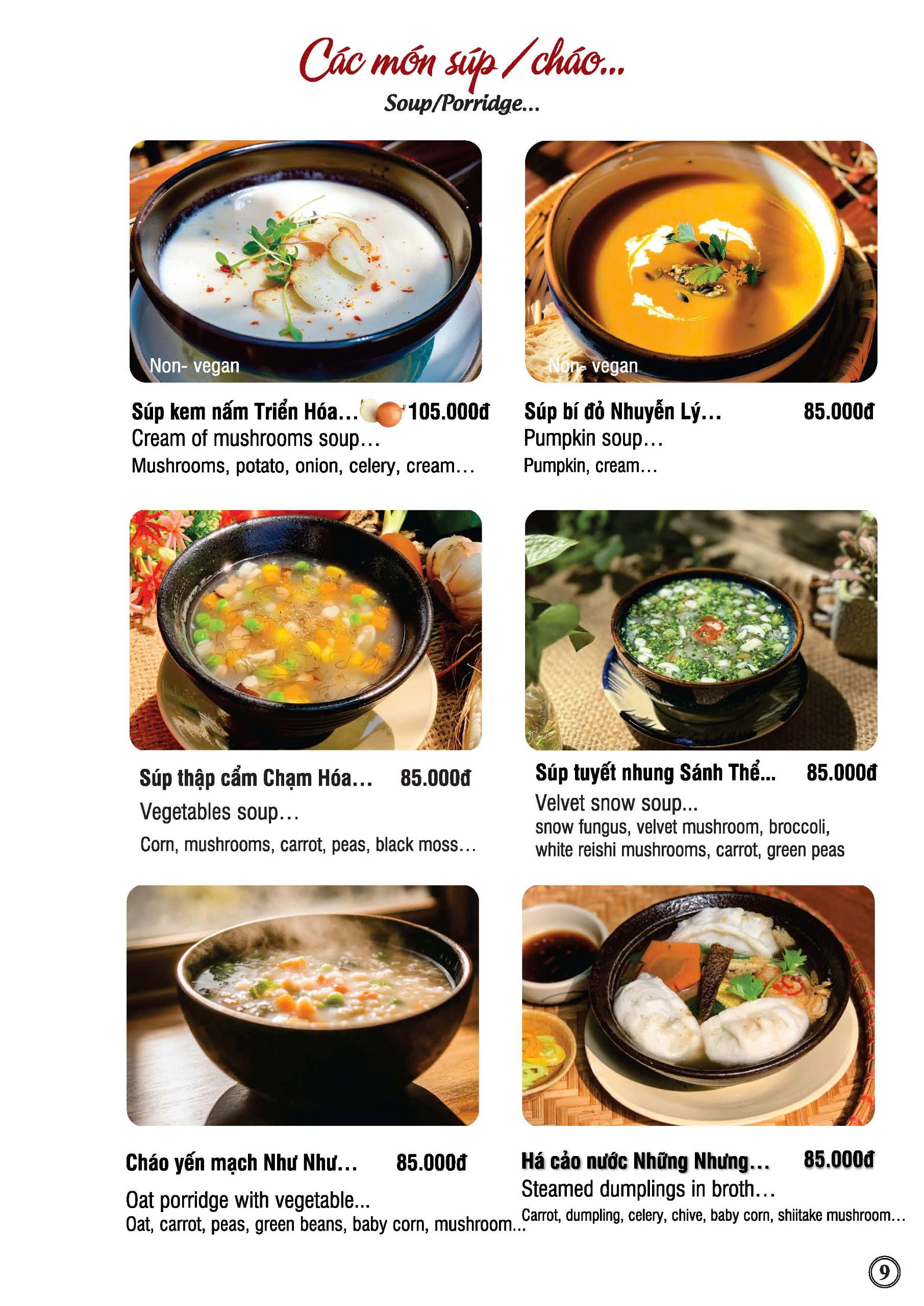 Hình ảnh các món súp và cháo chay tại Nhà hàng chay Phương Mai kèm thông tin chi tiết và giá món